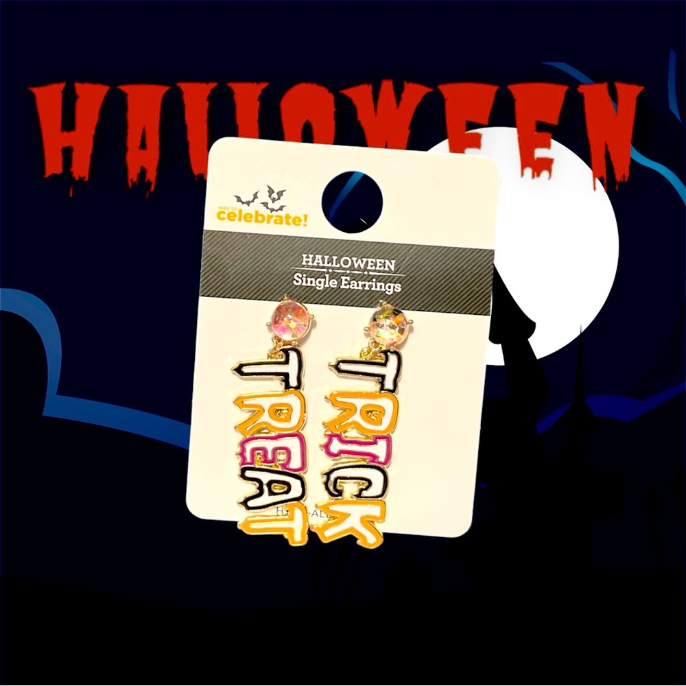 🎃 Halloween- Shiny Trick or Treat Earrings with colorful Stud 🍂🍁🎃